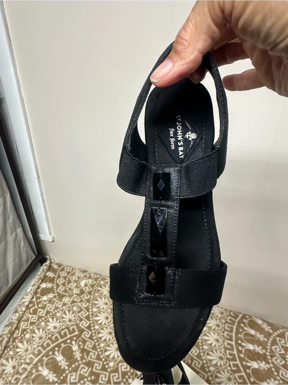 Black Jeweled T-Strap Women's Sandal